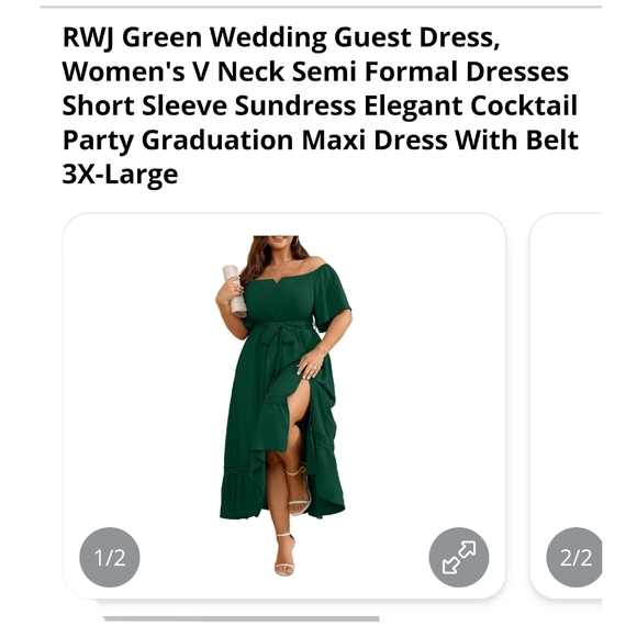 RWJ - 3x Green V Neck Semi Formal Dresses Short Sleeve Dress - Picture 14 of 16